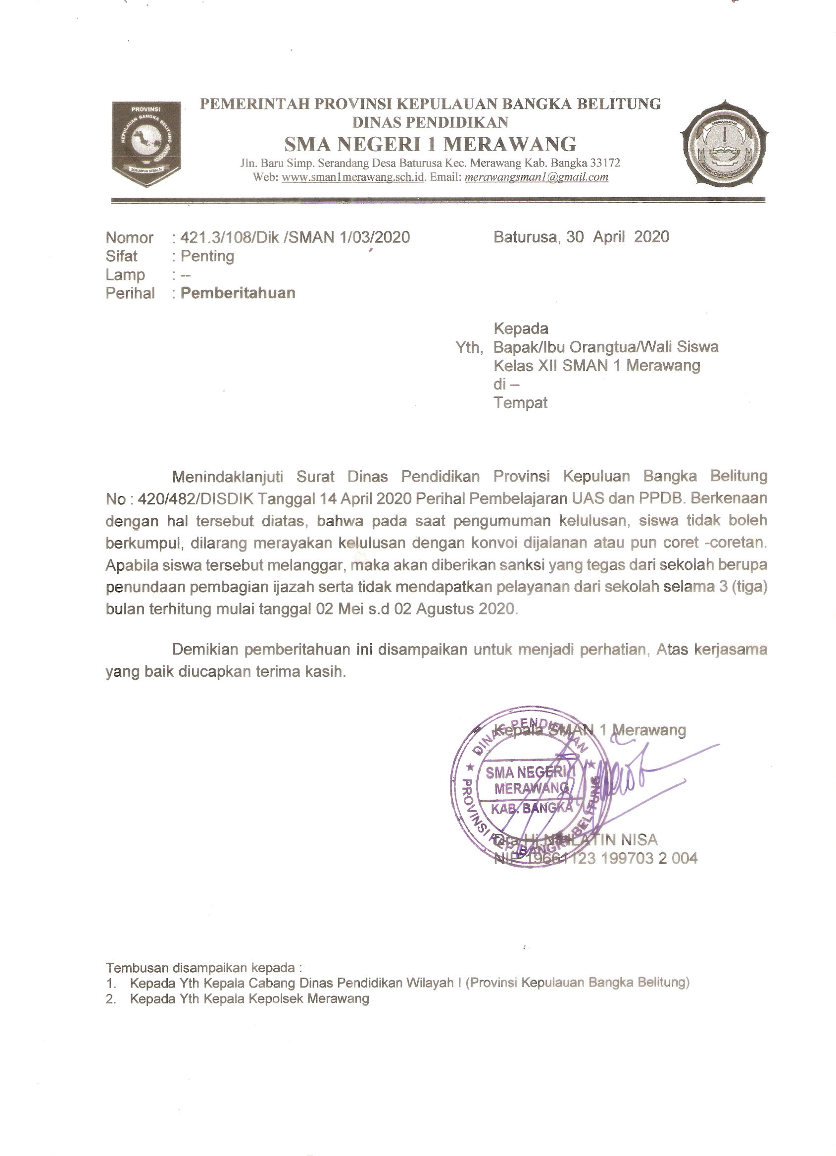 Himbauan Terkait Pengumuman Kelulusan Siswa Tahun Pelajaran 2019/ 2020