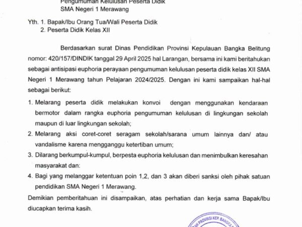 Pemberitahuan Antisipasi Euforia Perayaan Kelulusan Peserta Didik Tahun Pelajaran 2024/2025