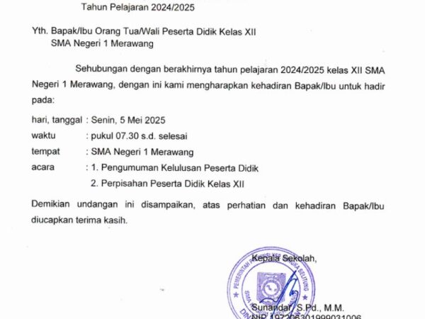 Undangan Pengambilan Kelulusan dan Perpisahan Peserta Didik Kelas XII Tahun Pelajaran 2024/2025