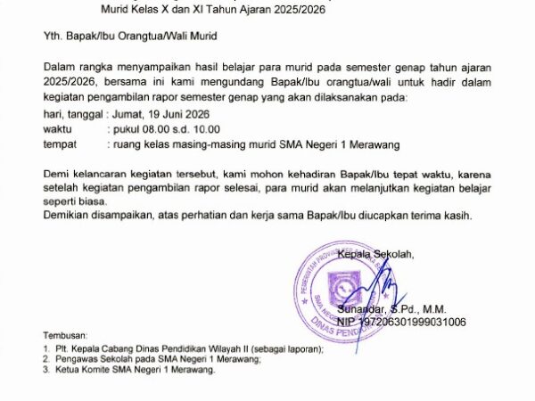 Undangan Pengambilan Raport Peserta Didik Semester Genap Tahun Ajaran 2026/2027