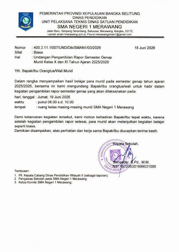 Undangan Pengambilan Raport Peserta Didik Semester Genap Tahun Ajaran 2026/2027
